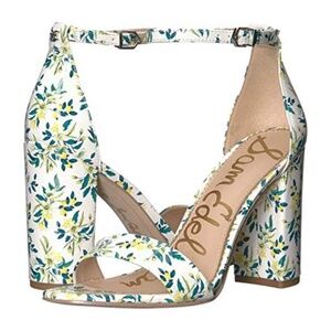 Sam Edelman Yaro Heeled Ankle Strap Sandals White Multicolor Floral Pattern 8.5